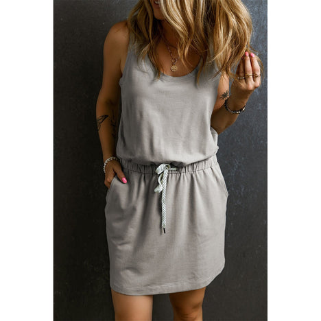 Drawstring Scoop Neck Mini Dress