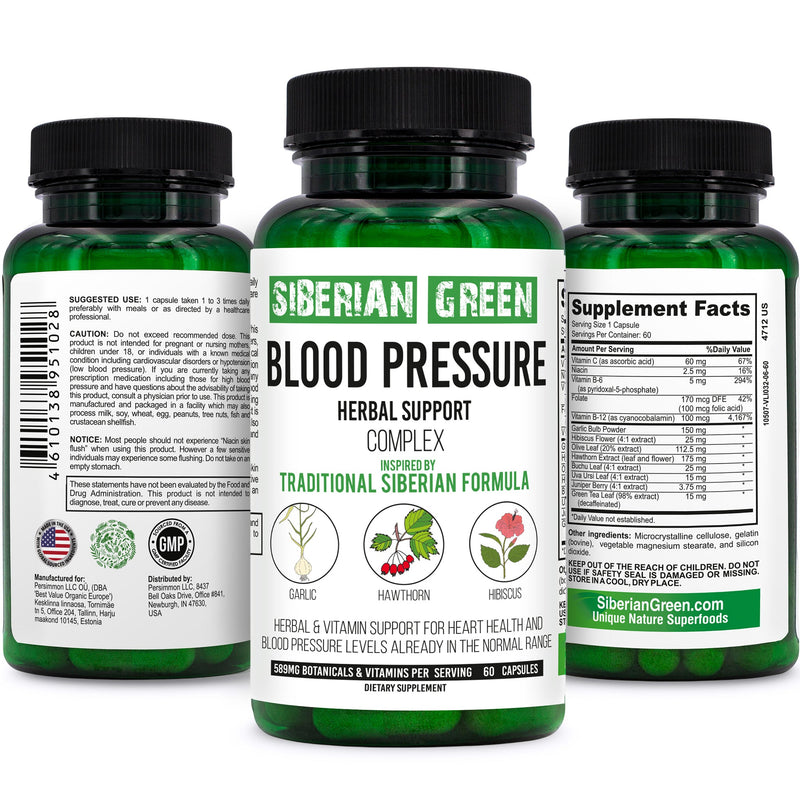 SiberianGreen.com Herbal Cardio Pressure Support Siberian Green 60 Caps - Hawthorn Hibiscus Garlic Herbs White Smoke