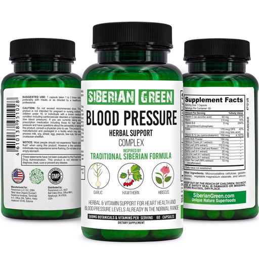 SiberianGreen.com Herbal Cardio Pressure Support Siberian Green 60 Caps - Hawthorn Hibiscus Garlic Herbs White Smoke
