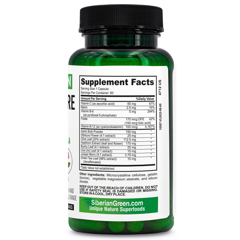SiberianGreen.com Herbal Cardio Pressure Support Siberian Green 60 Caps - Hawthorn Hibiscus Garlic Herbs White Smoke