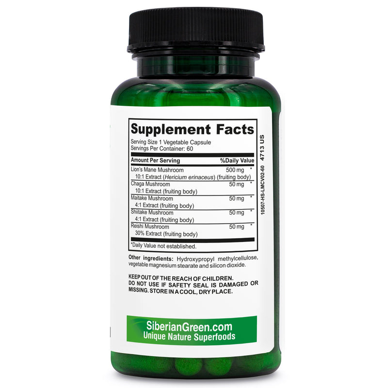 SiberianGreen.com Siberian Green 5 Mushrooms Complex- 60 Vegan Capsules Herbs White Smoke