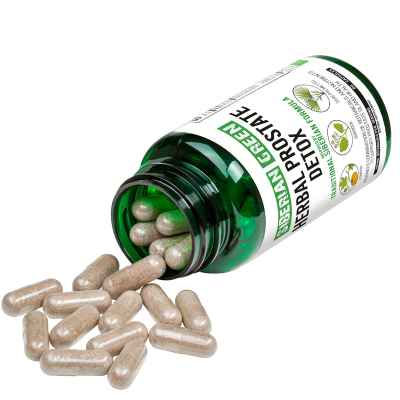 SiberianGreen.com Herbal Prostate Detox Siberian Green 60 Caps – Saw Palmetto Burdock Pumpkin Herbs White Smoke