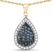 Bids.com 14K Yellow Gold Plated 0.81 Carat Genuine Blue Diamond and White Diamond .925 Sterling Silver Pendant Pendants