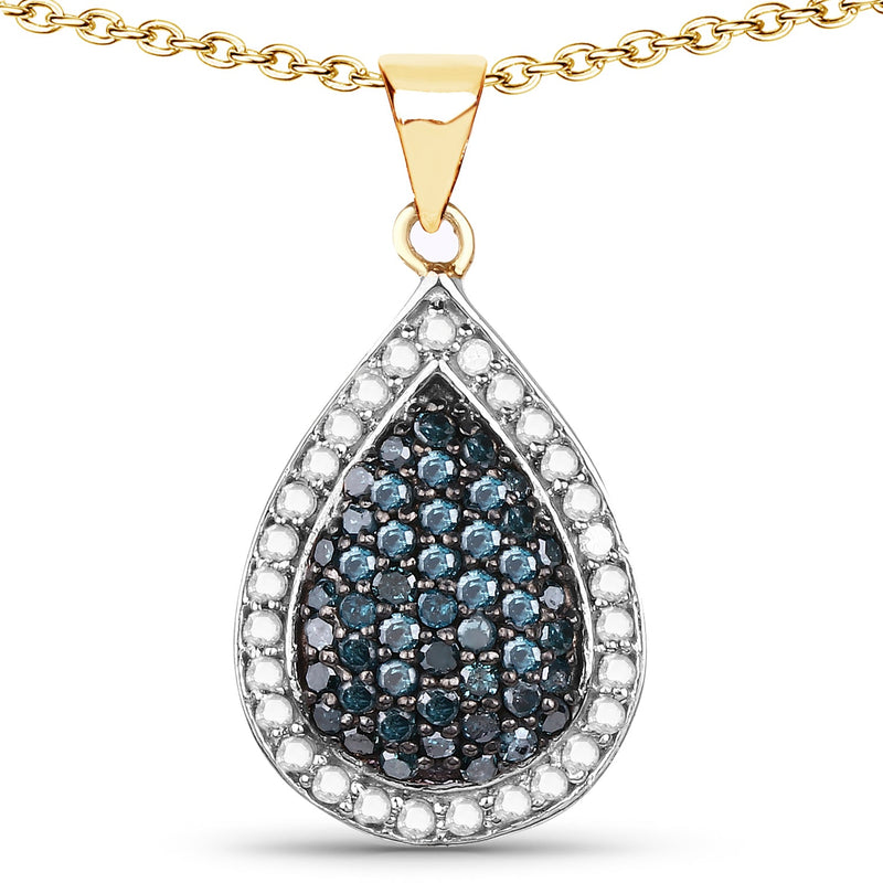 Bids.com 14K Yellow Gold Plated 0.81 Carat Genuine Blue Diamond and White Diamond .925 Sterling Silver Pendant Pendants