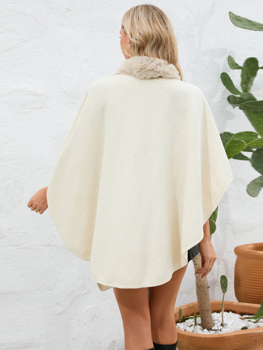 Fuzzy Trim Open Front Poncho