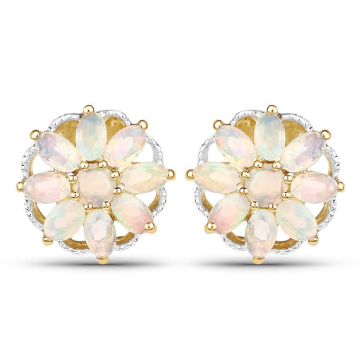 Bids.com 14K Yellow Gold Plated 2.70 Carat Genuine Ethiopian Opal .925 Sterling Silver Earrings Earrings White Smoke
