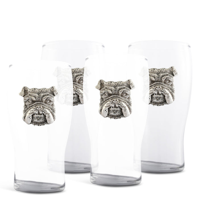 Bulldog Beer Pint Glasses - Set of 4