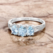 Bids.com 0.95 Carat Genuine Aquamarine and White Diamond .925 Sterling Silver Ring Rings