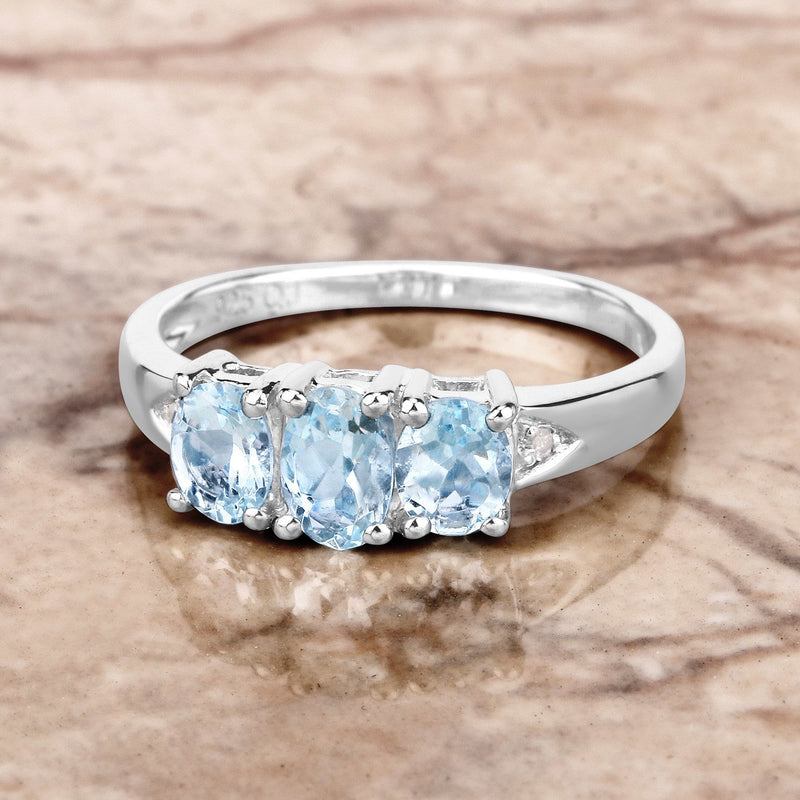 Bids.com 0.95 Carat Genuine Aquamarine and White Diamond .925 Sterling Silver Ring Rings