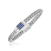 Bids.com Sterling Silver Weave Motif Bracelet with Blue Sapphire Embellishments Bracelets