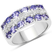 Bids.com 2.05 Carat Genuine Tanzanite and White Topaz .925 Sterling Silver Ring Rings