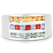 Bids.com 1.69 Carat Genuine Multi Sapphire .925 Sterling Silver Ring Rings