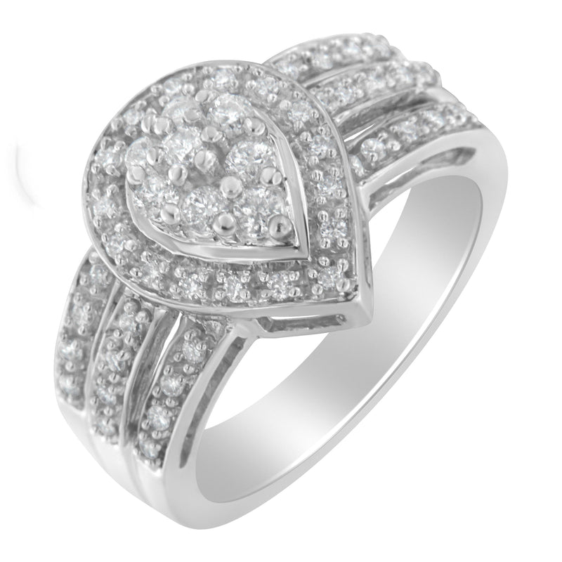 Bids.com 10K White Gold Round Cut Diamond Teardrop Ring (1/2 Cttw, H-I Color, SI2-I1 Clarity) - Size 6-1/2 Rings