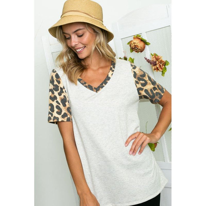 Plus Cheetah Solid Mixed Tunic Top