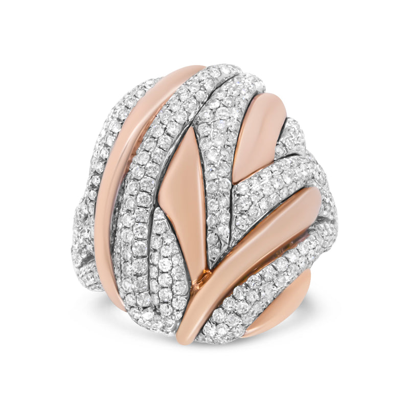 Bids.com 18K Rose and White Gold 1 7/8 Cttw Diamond and Gold Textured Dome Cocktail Ring (F-G Color, VS1-VS2 Clarity) - Size 6.5 Rings