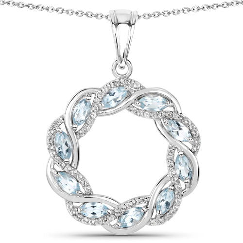 Bids.com 1.93 Carat Genuine Blue Topaz and White Topaz .925 Sterling Silver Pendant Pendants