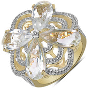 Bids.com 14K Yellow Gold Plated 6.69 Carat Genuine Crystal Quartz & White Diamond .925 Sterling Silver Ring Rings