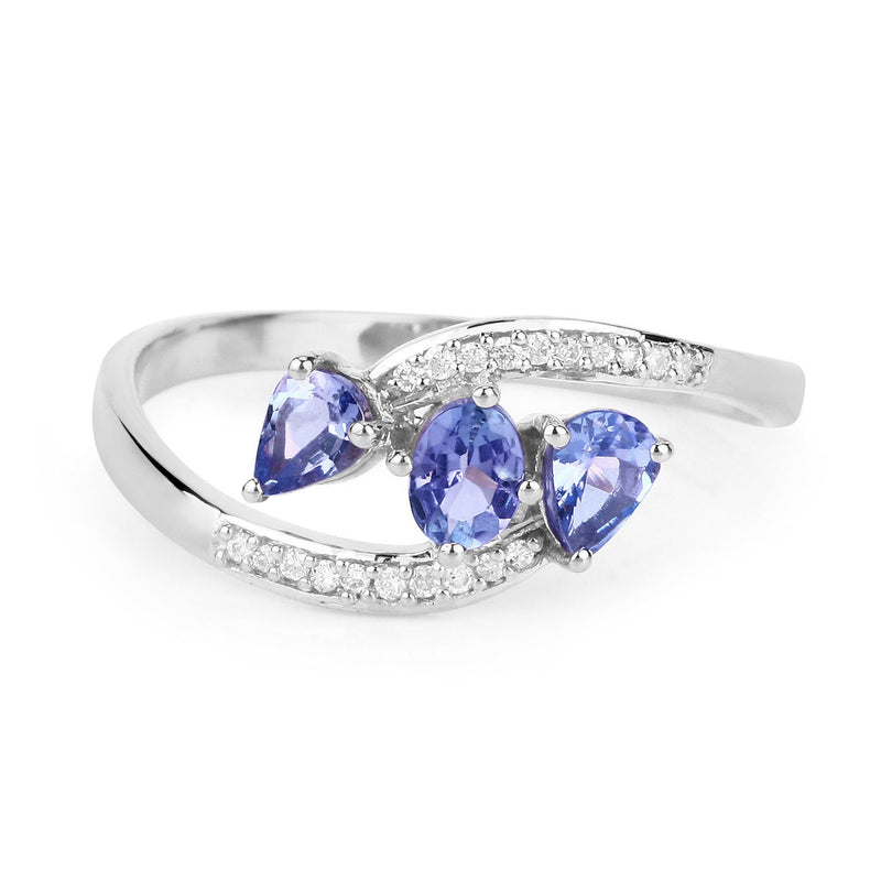 Bids.com 0.51 Carat Genuine Tanzanite and White Diamond 14K White Gold Ring Rings