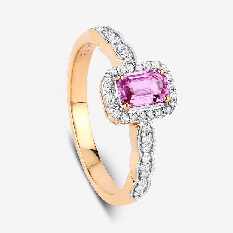 Bids.com 0.80 Carat Genuine Pink Sapphire and White Diamond 14K Yellow Gold Ring Rings