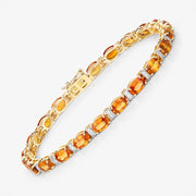 Bids.com 12.33 Carat Genuine Orange Sapphire and White Diamond 14K Yellow Gold Bracelet Bracelets