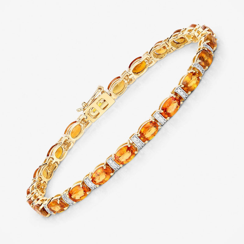 Bids.com 12.33 Carat Genuine Orange Sapphire and White Diamond 14K Yellow Gold Bracelet Bracelets