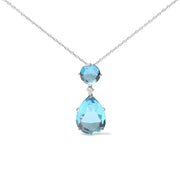 Bids.com 18K White Gold Diamond Accent and Round London Blue Topaz and Pear Cut Sky Blue Topaz Dangle Drop 18" Pendant Necklace (G-H Color, SI1-SI2 Clarity) Necklaces
