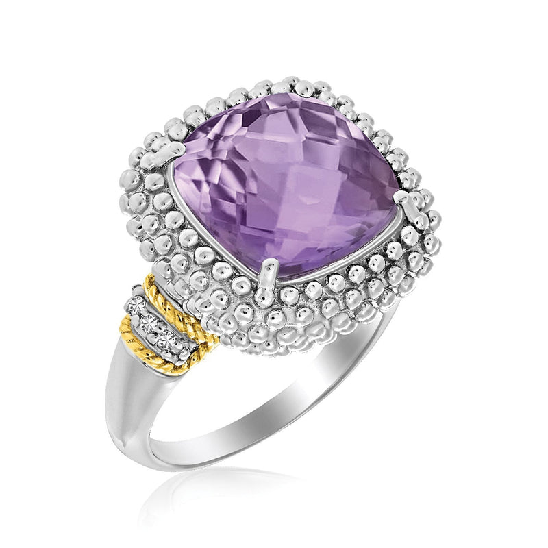 Bids.com 18k Yellow Gold & Sterling Silver Popcorn Ring with Amethyst and Diamond Accents Rings