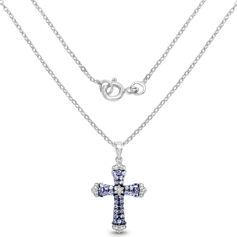 Bids.com 1.84 Carat Genuine Tanzanite and White Zircon .925 Sterling Silver Pendant Pendants