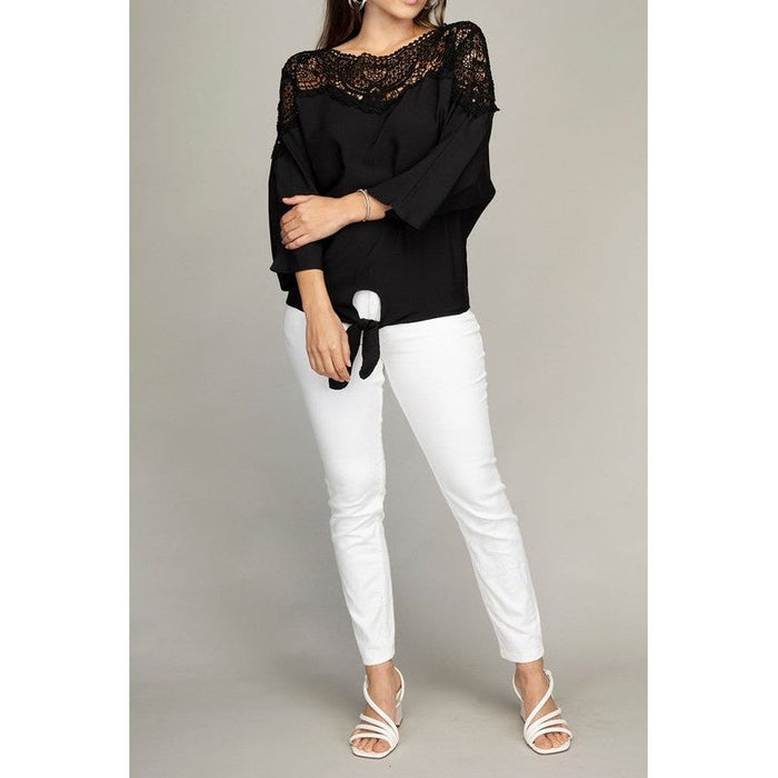 Lace Trim Blouse With Tie