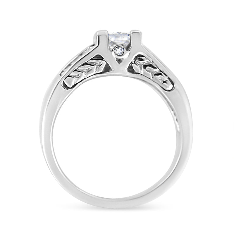 Bids.com 14K White Gold 1 1/4 Cttw Princess Cut Diamond Channel Set Engagement Ring (H-I Color, SI1-SI2 Clarity) - Ring Size 7 Rings