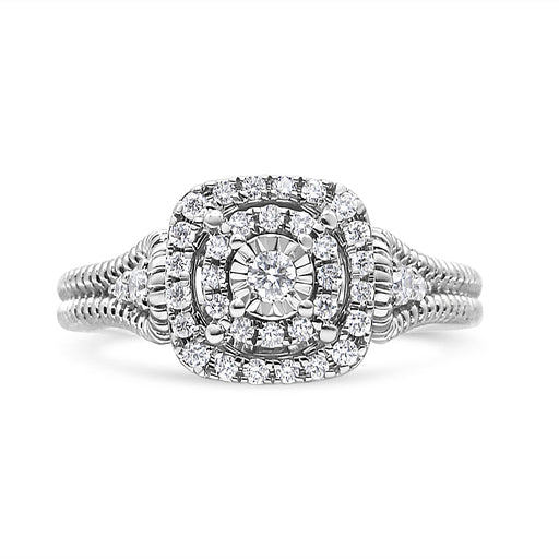 Bids.com .925 Sterling Silver 1/3 Cttw Miracle Set Round-Cut Diamond Cocktail Ring (H-I Color, I1-I2 Clarity) - Size 7 Rings