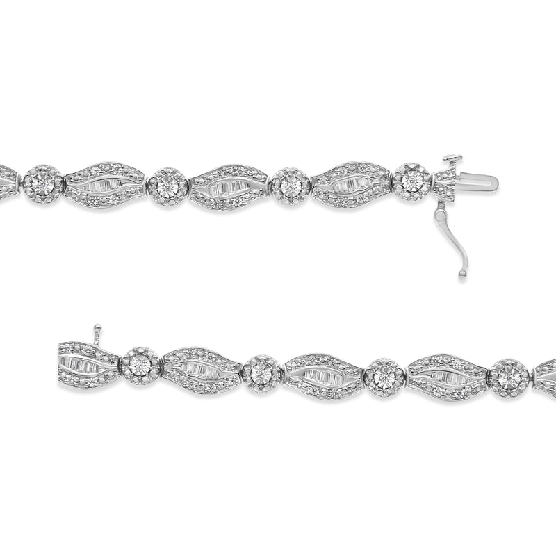 Bids.com .925 Sterling Silver 1 cttw Diamond Double Leaf and Bezel Link Bracelet (I-J Clarity, I2-I3 Color) - Size 7.25" Bracelets