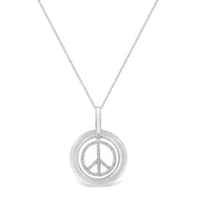 Bids.com Matte Finish .925 Sterling Silver Diamond Accent Dancing Peace Sign 18" Pendant Necklace (I-J Color, I1-I2 Clarity) Necklaces