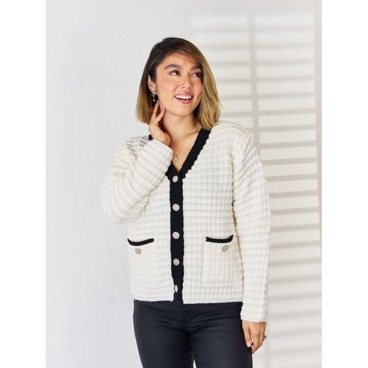 Contrast Trim Button Up Cardigan