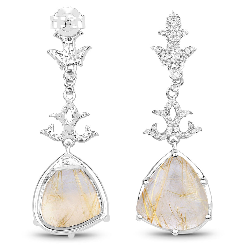 Bids.com 15.97 Carat Genuine Golden Rutile And White Topaz .925 Sterling Silver Earrings Earrings