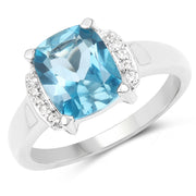 Bids.com 3.55 Carat Genuine London Blue Topaz & White Topaz .925 Sterling Silver Ring Rings