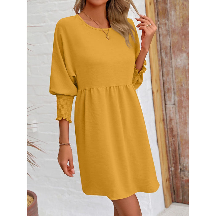 Round Neck Lantern Sleeve Mini Dress