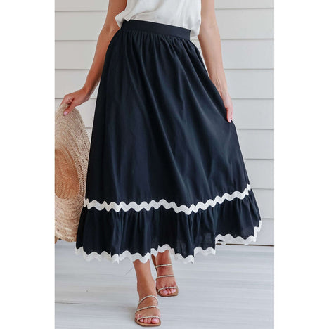 Contrast Trim Elastic Waist Skirt