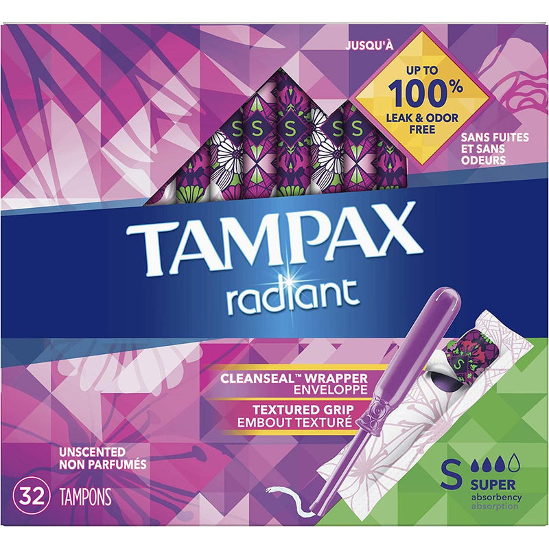 Tampax Tampax Radiant Plastic Tampons, Super Absorbency, Unscented Tampons Midnight Blue