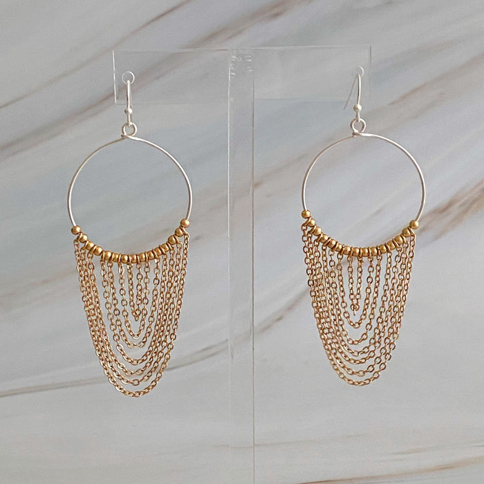 Chain Drapes Two Tone Earrings