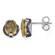 Bids.com 3.14 Carat Genuine Citrine & Black Diamond .925 Sterling Silver Earrings Earrings