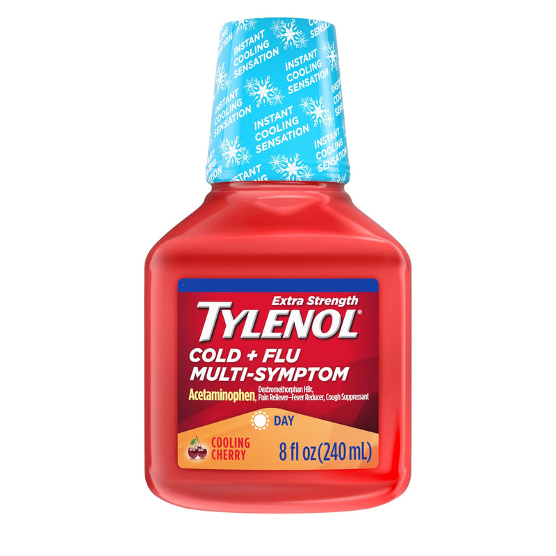 Tylenol Tylenol Cold + Flu Multi-Symptom Day Cooling Cherry 8 fl oz Medicine & Drugs White Smoke