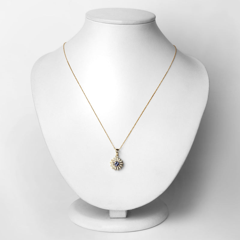 Bids.com 0.31 Carat Genuine Tanzanite and White Diamond 14K Yellow Gold Pendant Pendants