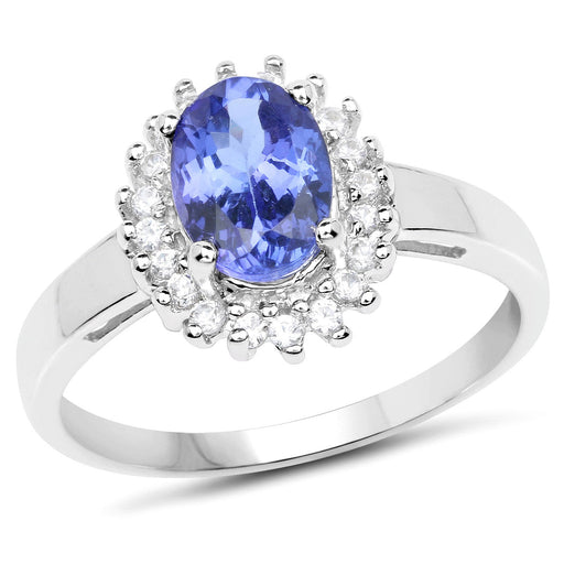 Bids.com 1.45 Carat Genuine Tanzanite and White Zircon .925 Sterling Silver Ring Rings