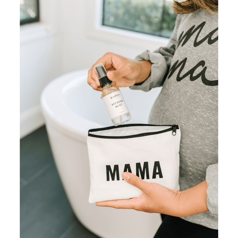 Sunflower Motherhood Self Care Mama Pouch Bundle Bath & Body Gift Set Light Gray