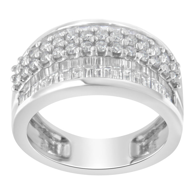 Bids.com 14K White Gold Round and Baguette Diamond Ring (1 1/2 Cttw, F-G Color, SI1-SI2 Clarity) - Size 6-3/4 Rings