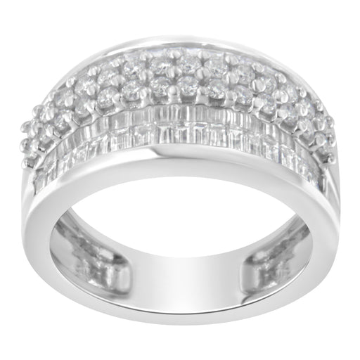 Bids.com 14K White Gold Round and Baguette Diamond Ring (1 1/2 Cttw, F-G Color, SI1-SI2 Clarity) - Size 6-3/4 Rings
