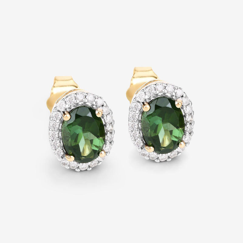 Bids.com 1.92 Carat Genuine Green Tourmaline and White Diamond 14K Yellow Gold Earrings Earrings