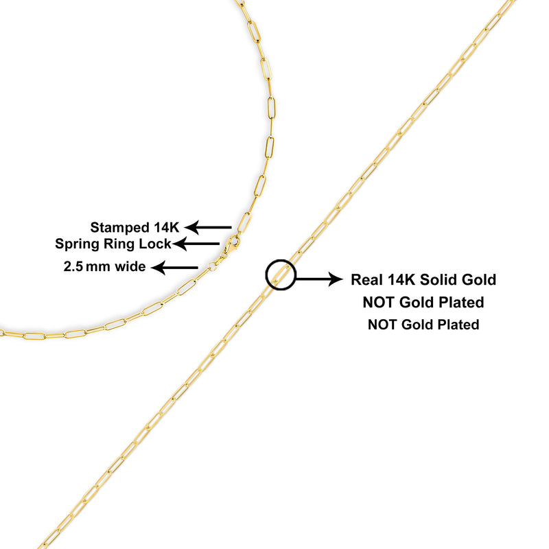 Bids.com Solid 14K Yellow Gold 2.5mm Paperclip Chain Necklace Unisex 18" Inches Necklaces