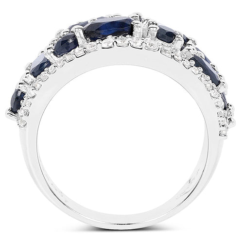 Bids.com 3.61 Carat Genuine Blue Sapphire and White Zircon .925 Sterling Silver Ring Rings
